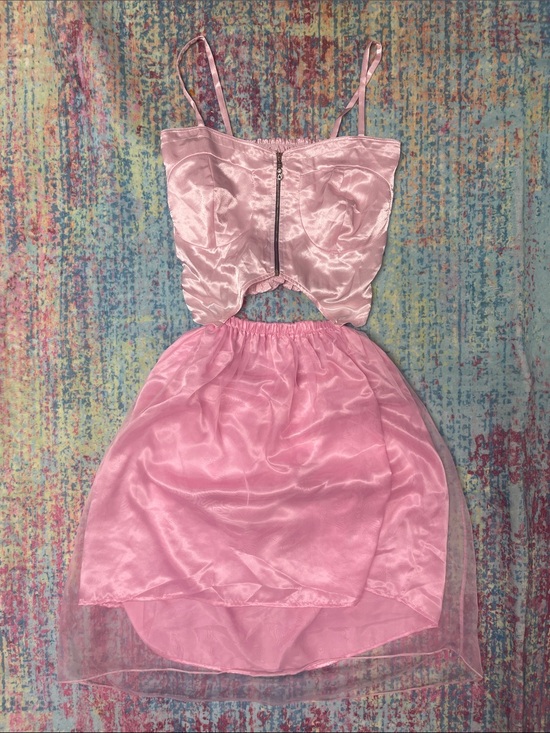 Dresses & Skirts - Pink Satin Cutout Two-Piece Dress Set